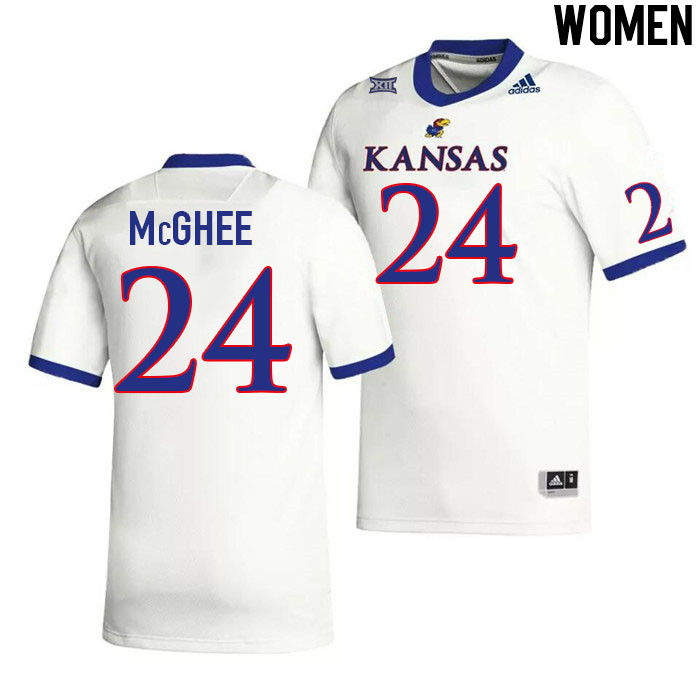 Women #24 Damarius McGhee Kansas Jayhawks College Football Jerseys Stitched Sale-White
